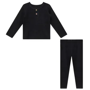 2 Squares Black Henley 2 Pc Set