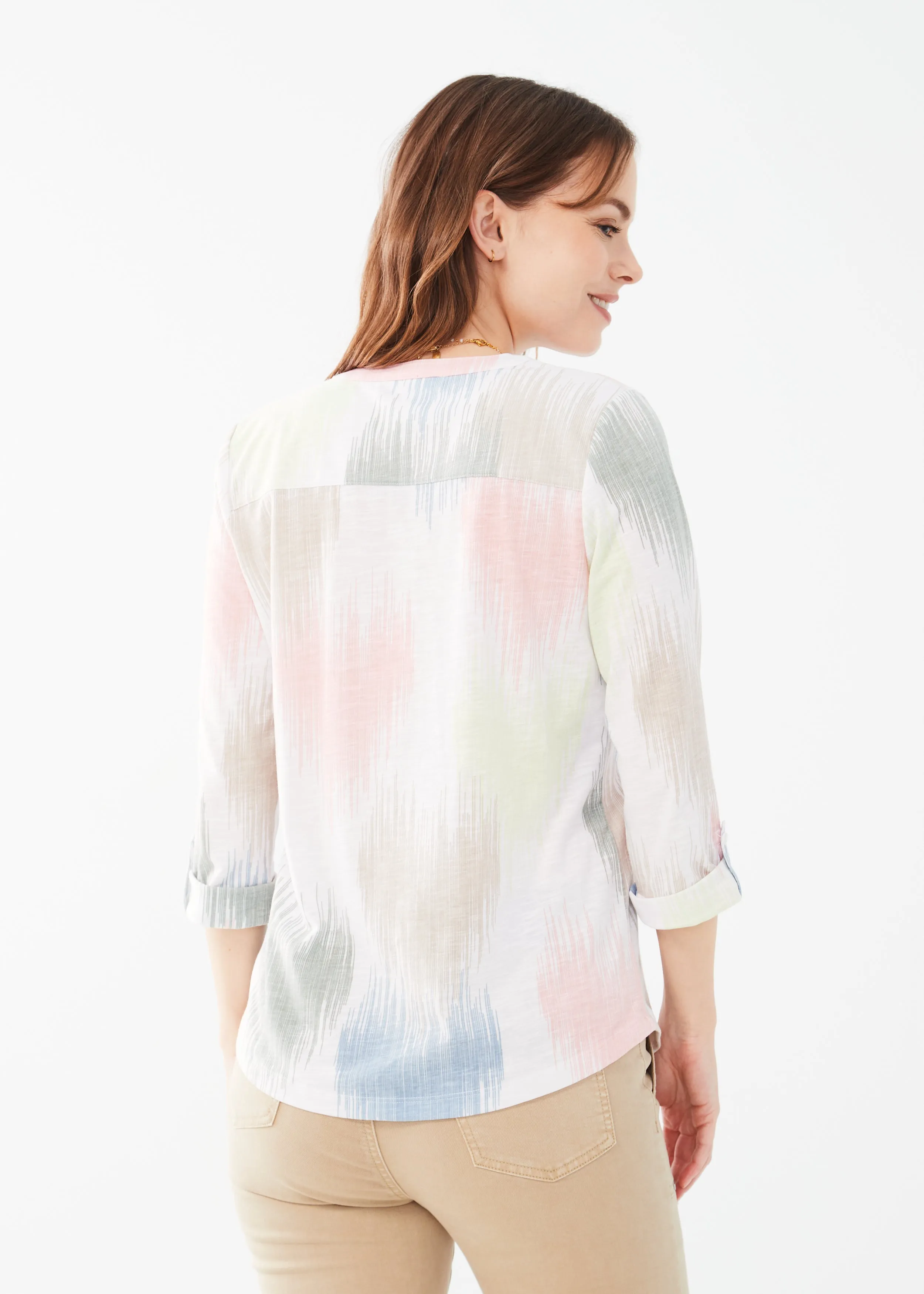 3/4 Sleeve Tab-Up Henley Knit Top