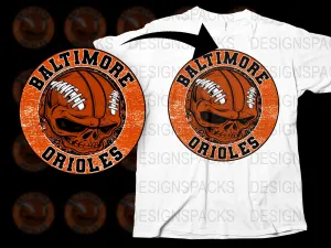 Baltimore Orioles Skull Design Graphic Png Digital Download