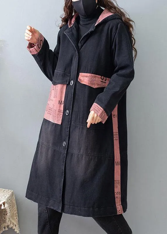 Beautiful Denim Black Quality Clothes For Tutorials Hooded Pockets Coats