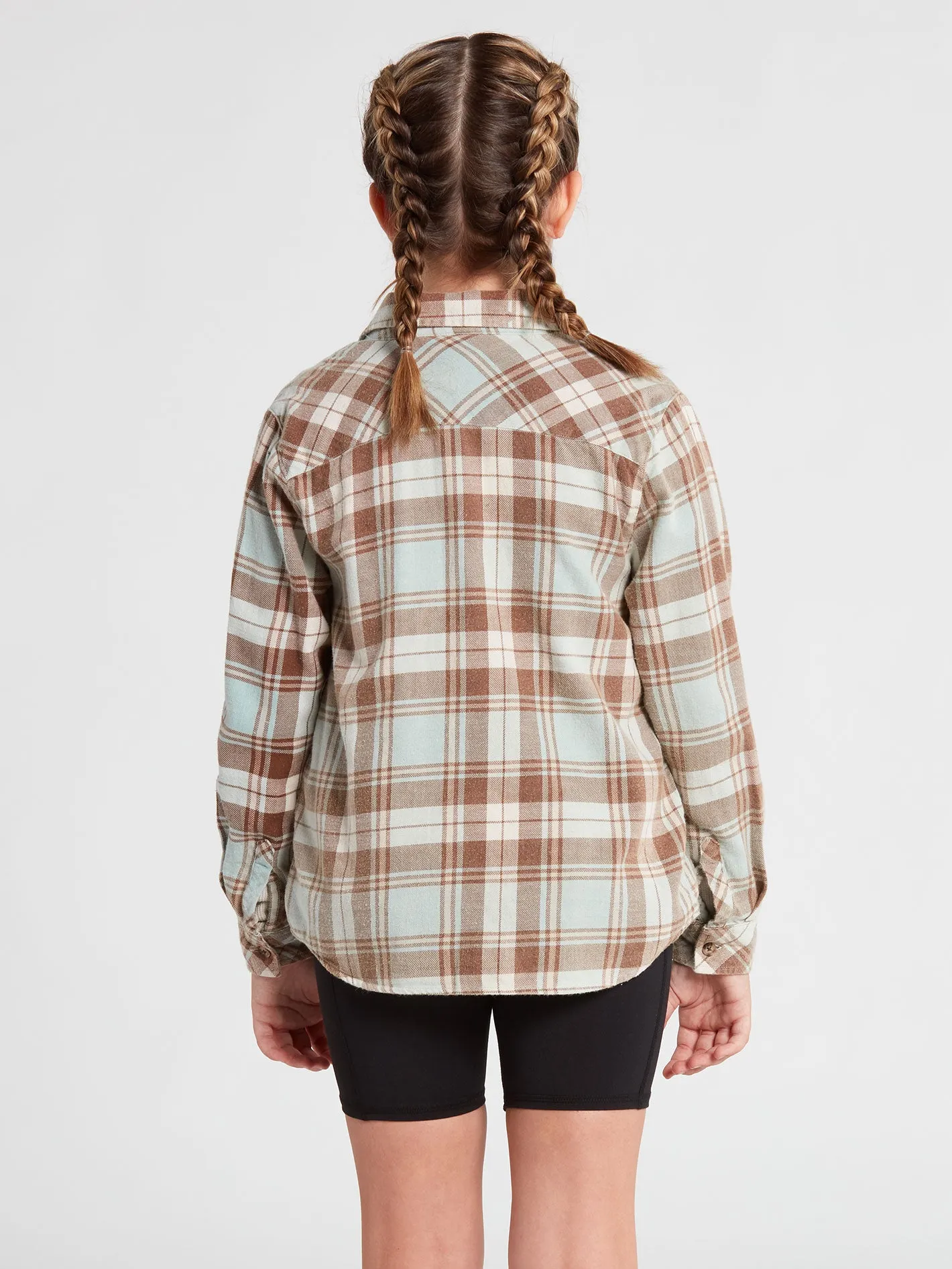 Big Girls Getting Rad Plaid Flannel Shirt - Blue Fog