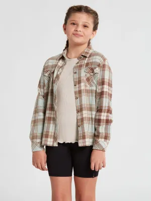 Big Girls Getting Rad Plaid Flannel Shirt - Blue Fog