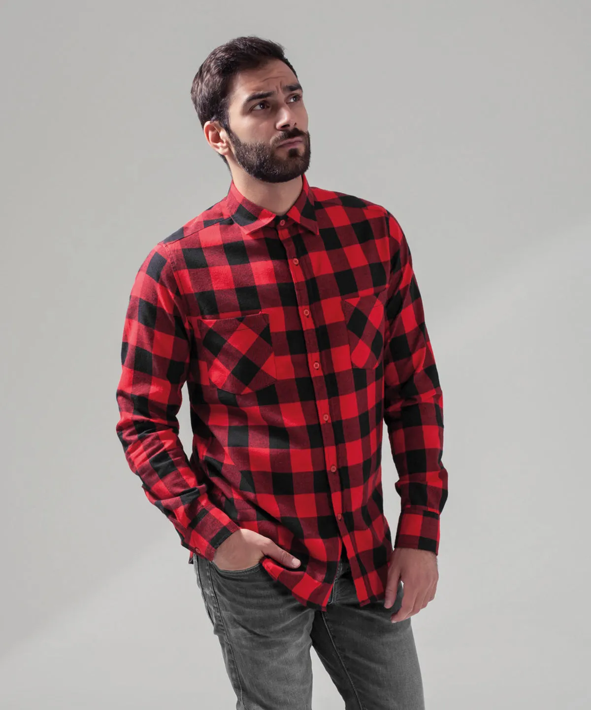 Black/Red - Checked flannel shirt