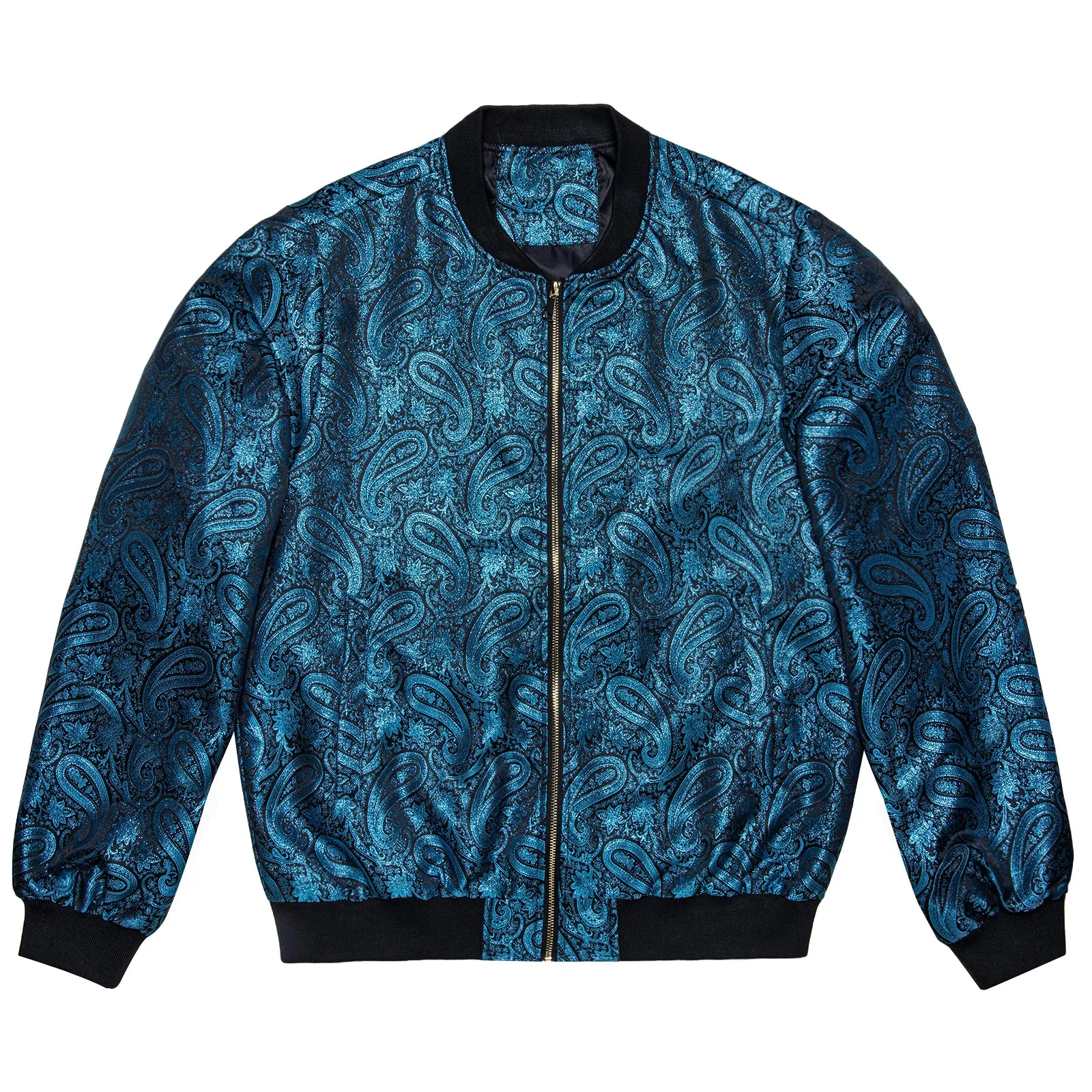 Blue Paisley Men's Zipper Thin Woven Jacket