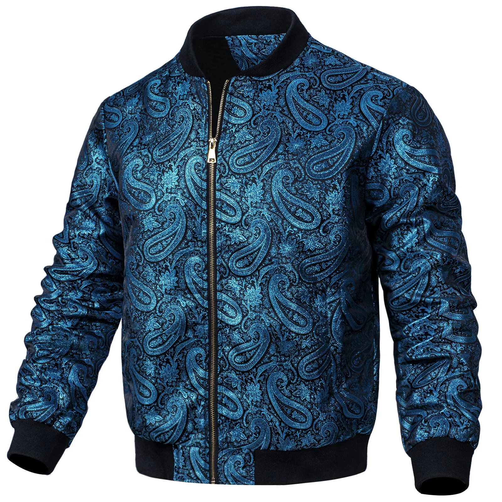 Blue Paisley Men's Zipper Thin Woven Jacket