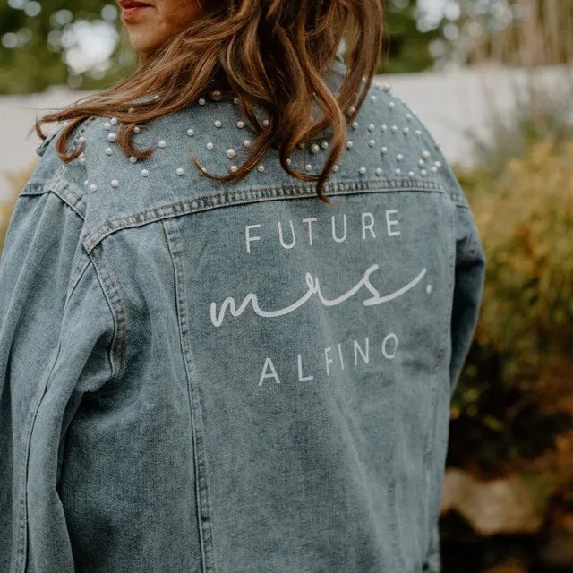 (Blue Pearl) Personalized Future Mrs. Denim Jacket