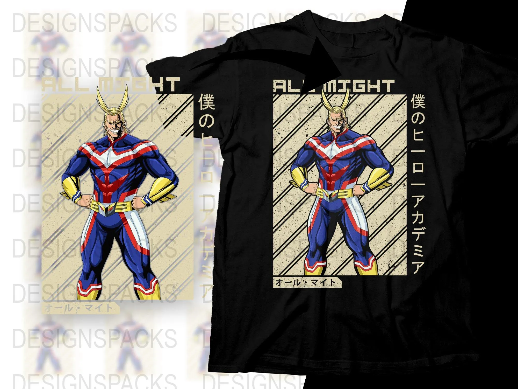 Bold All Might Graphic Design Anime Png Digital Download