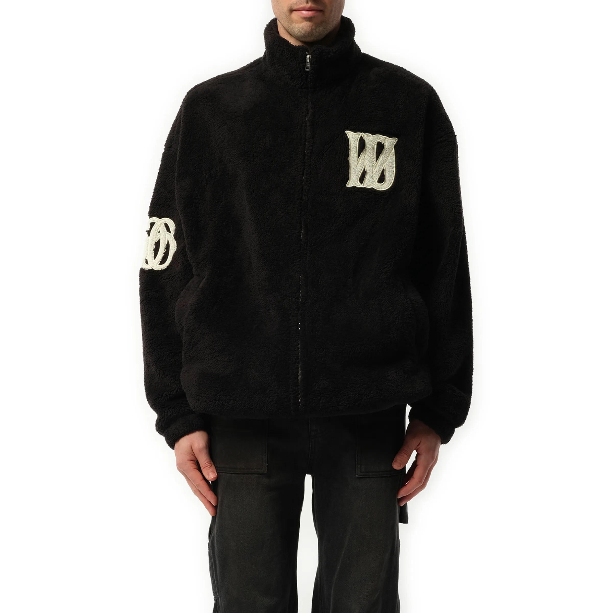 Boucle Letter Logo Fleece Zip-Up in Black