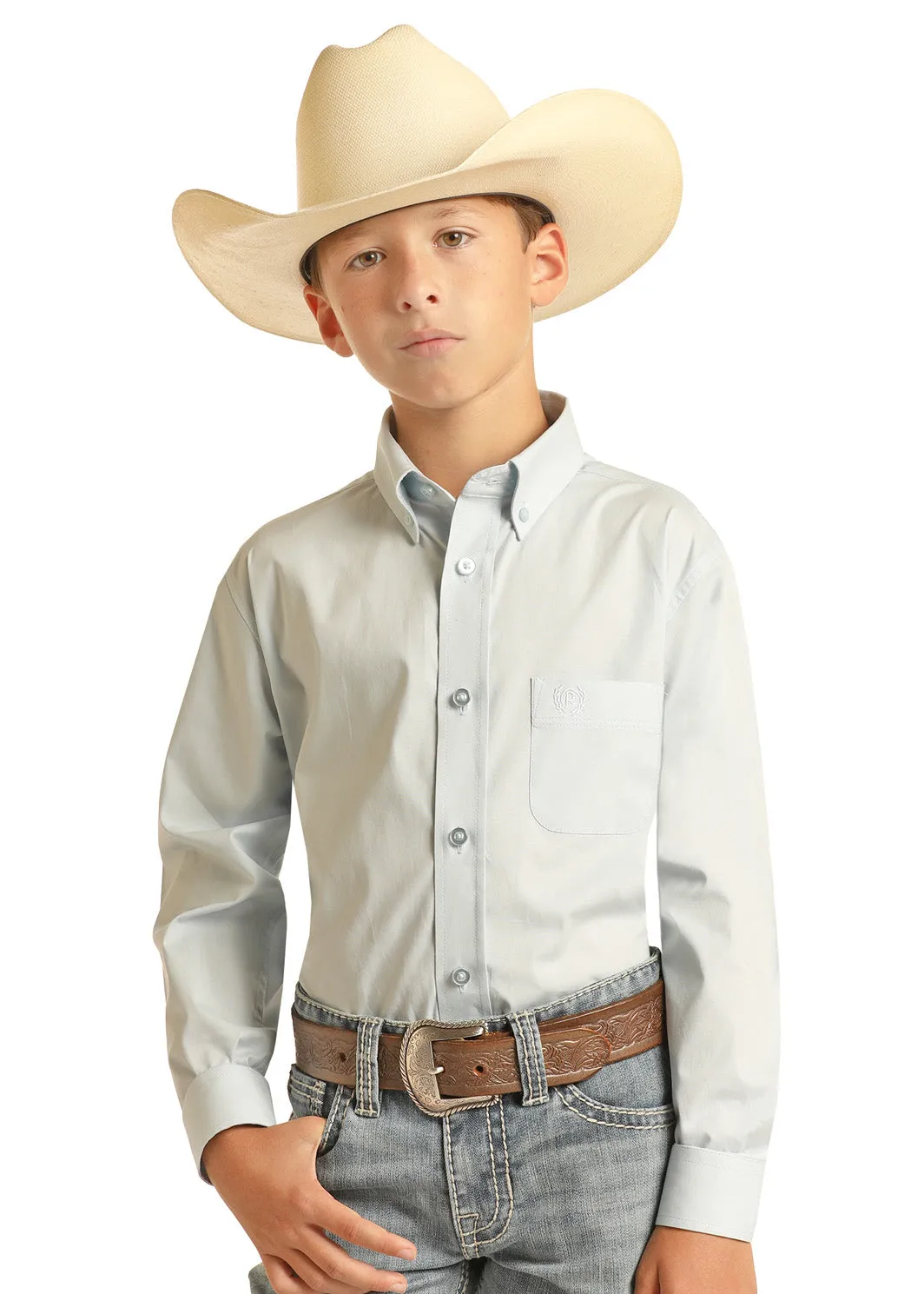 Boy's Panhandle Long Sleeve White Button Down