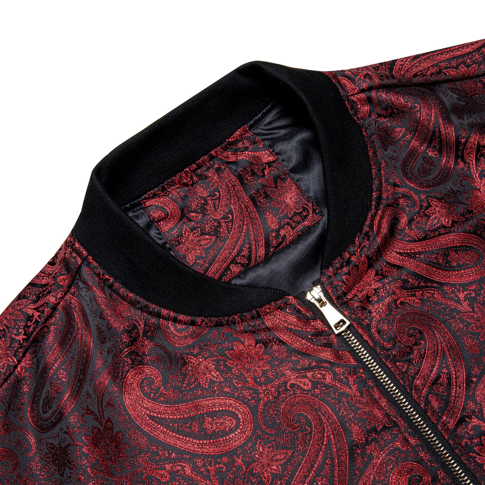 Burgundy Red Paisley Men's Zipper Thin Jacket