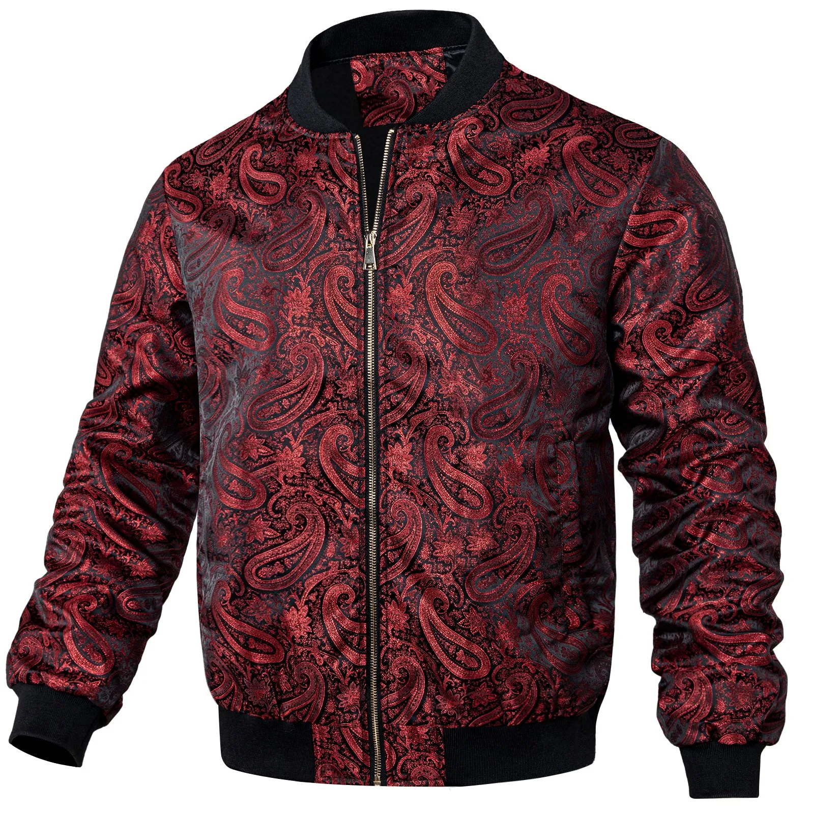 Burgundy Red Paisley Men's Zipper Thin Jacket