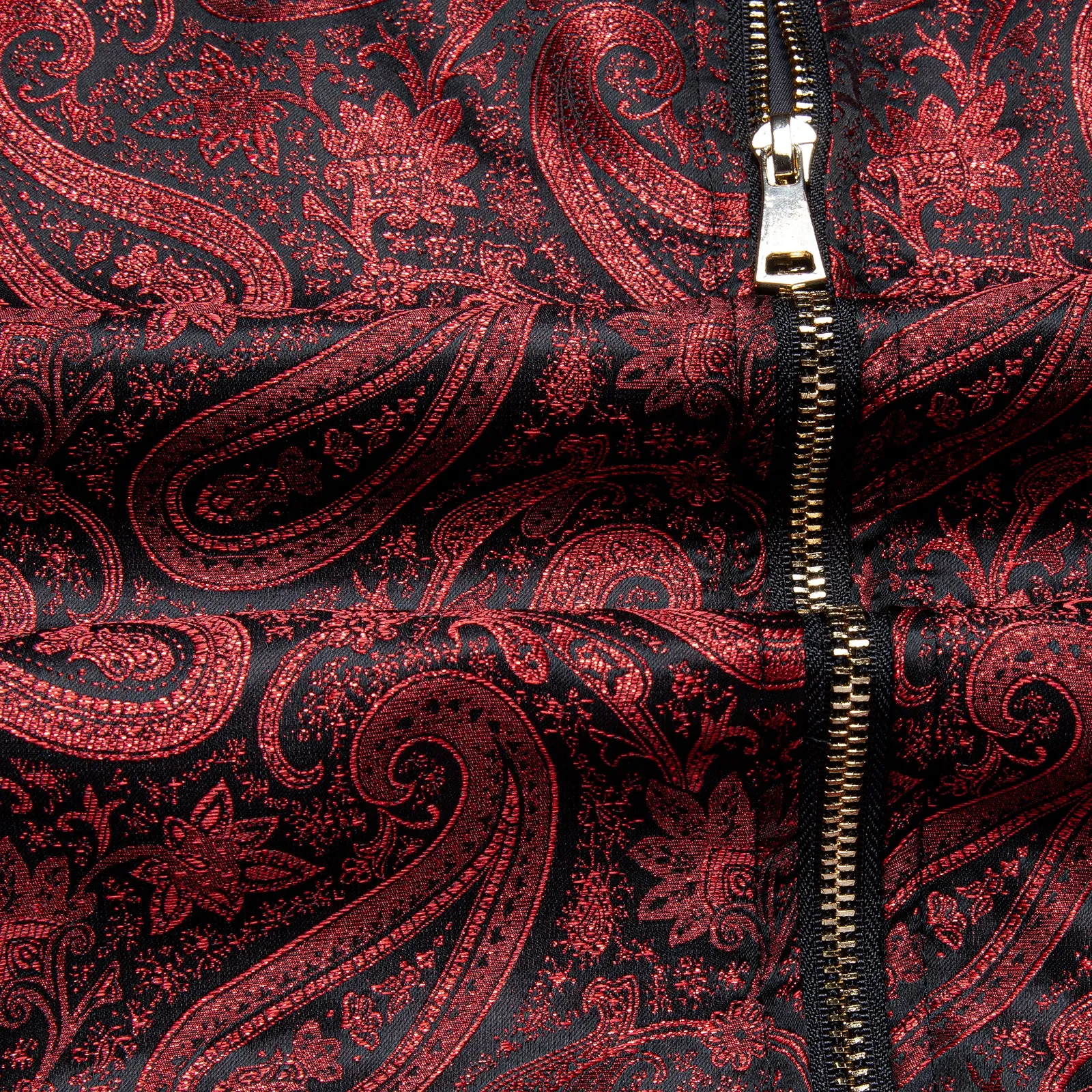 Burgundy Red Paisley Men's Zipper Thin Jacket