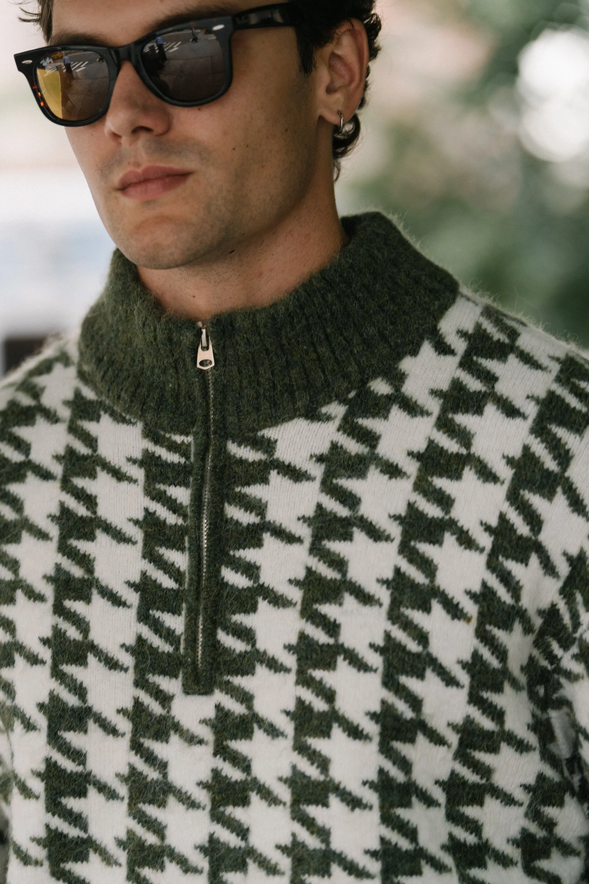 DOGTOOTH ALPACA 1/4 ZIP KNIT - MOSS