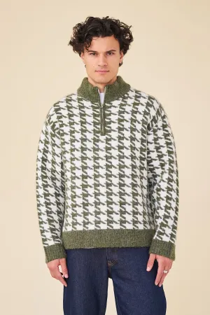 DOGTOOTH ALPACA 1/4 ZIP KNIT - MOSS