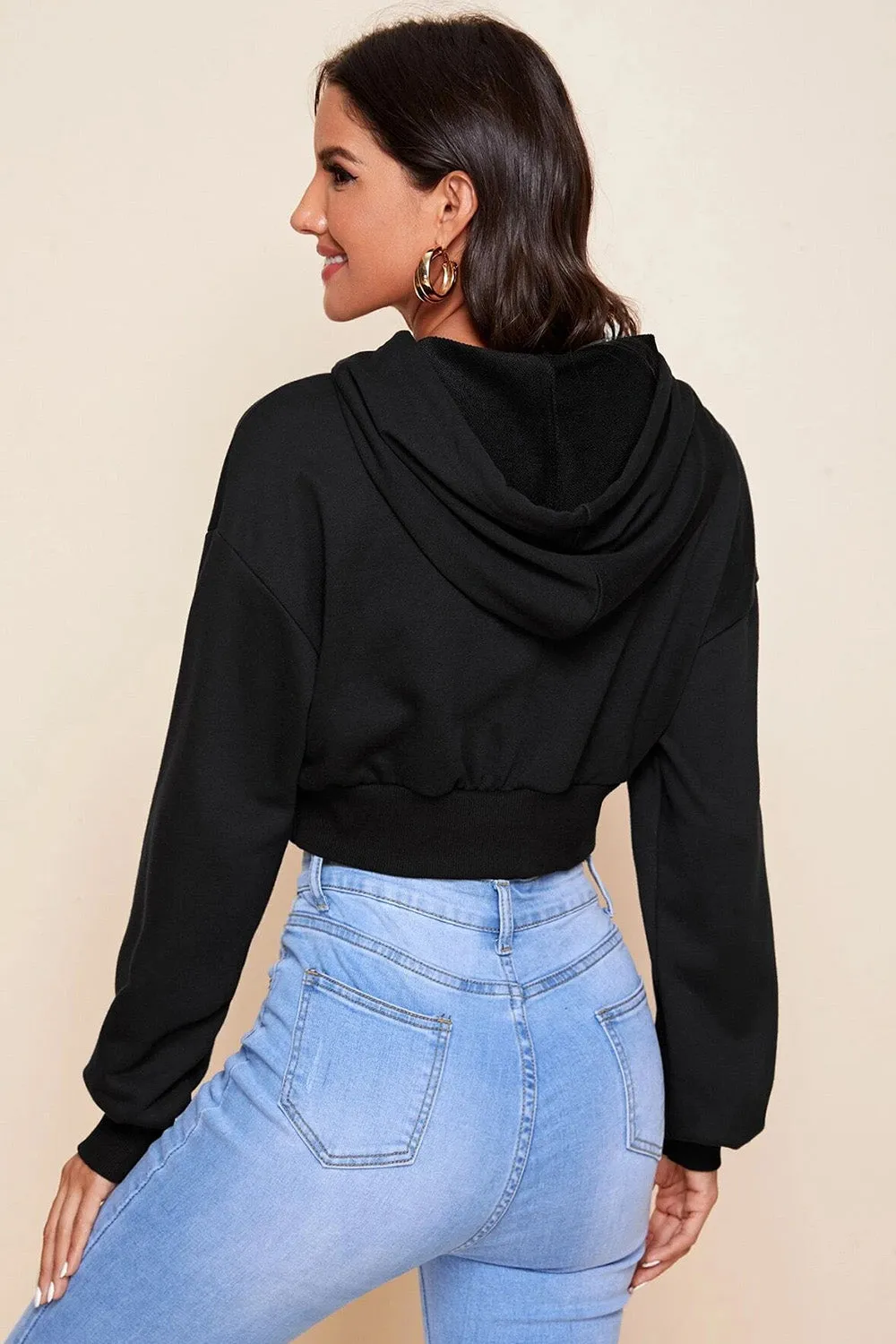 Drop shoulder crop hoodie