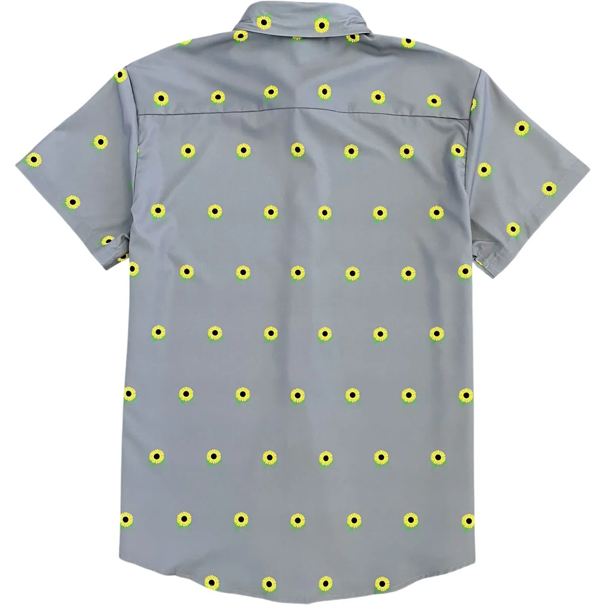 Grey Sunflower Floral Print Men’s Short Sleeve Button Down Shirt