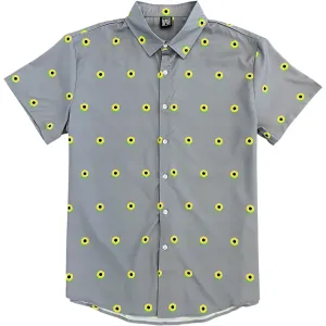 Grey Sunflower Floral Print Men’s Short Sleeve Button Down Shirt