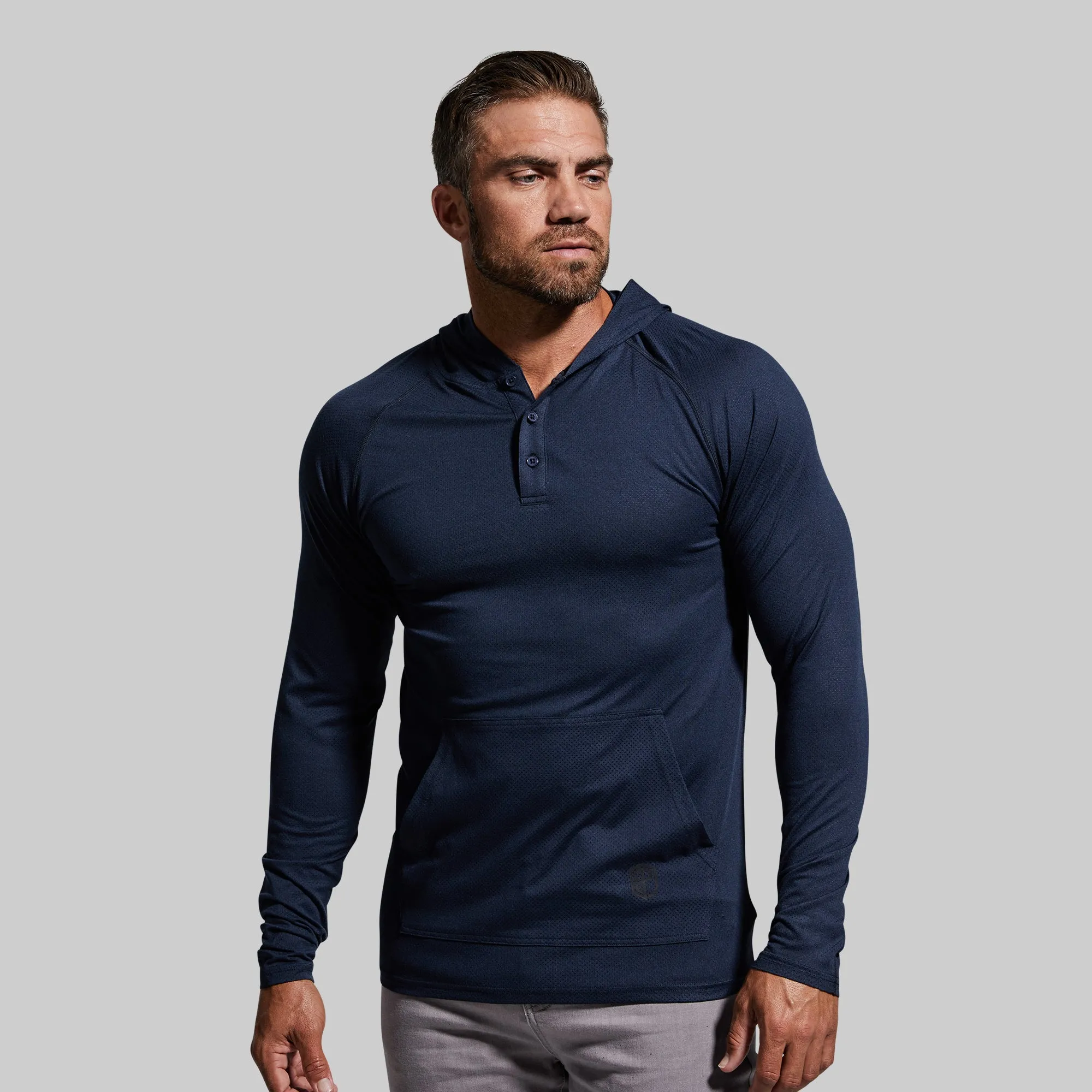 Heritage Henley Hoodie (Heather Navy)