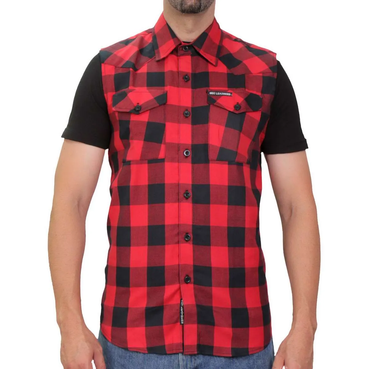 Hot Leathers FLM5001 Men’s Black and Red Sleeveless Cotton Flannel Shirt