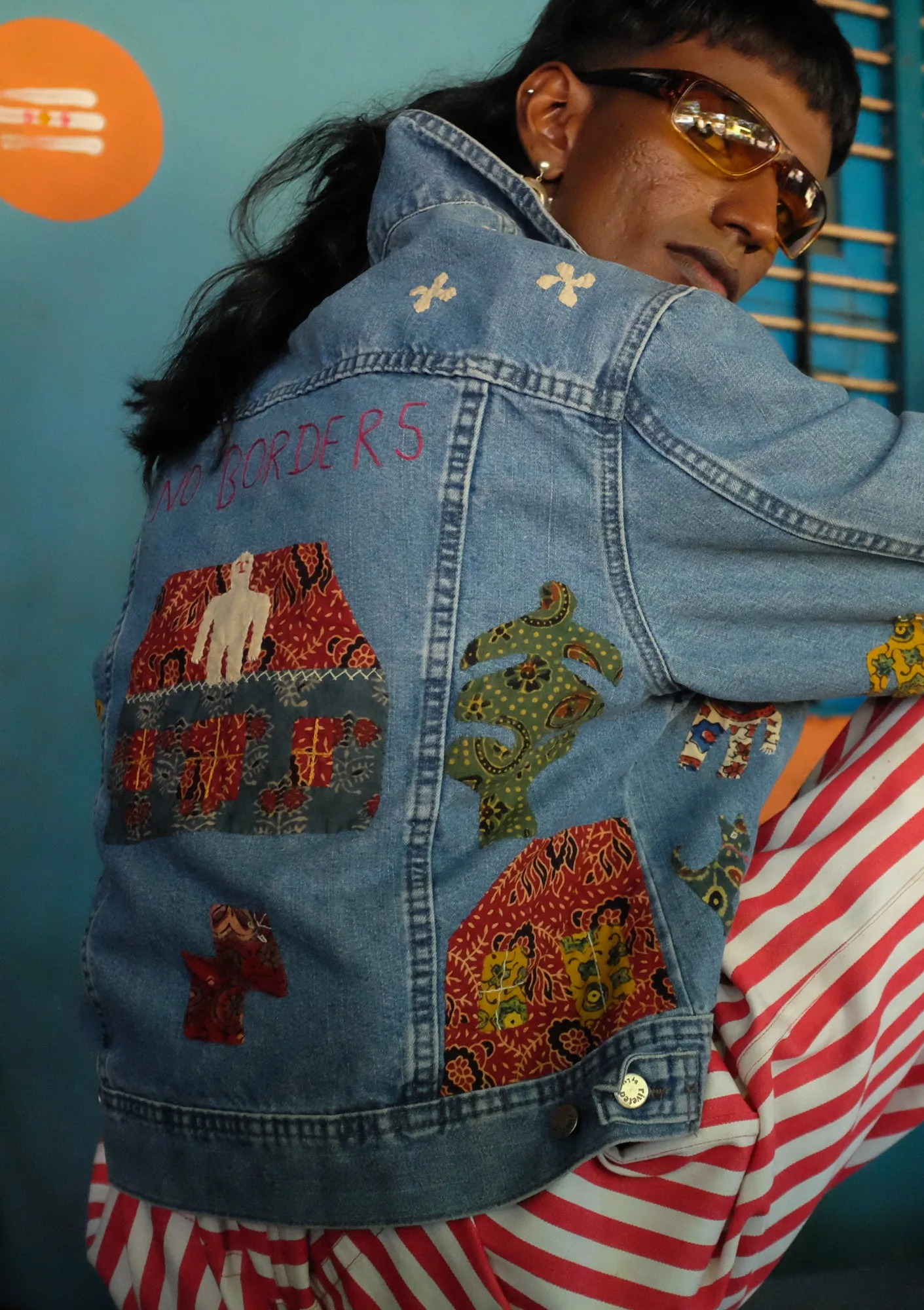 Kala Raksha Upcycled Blue Denim Applique Jacket