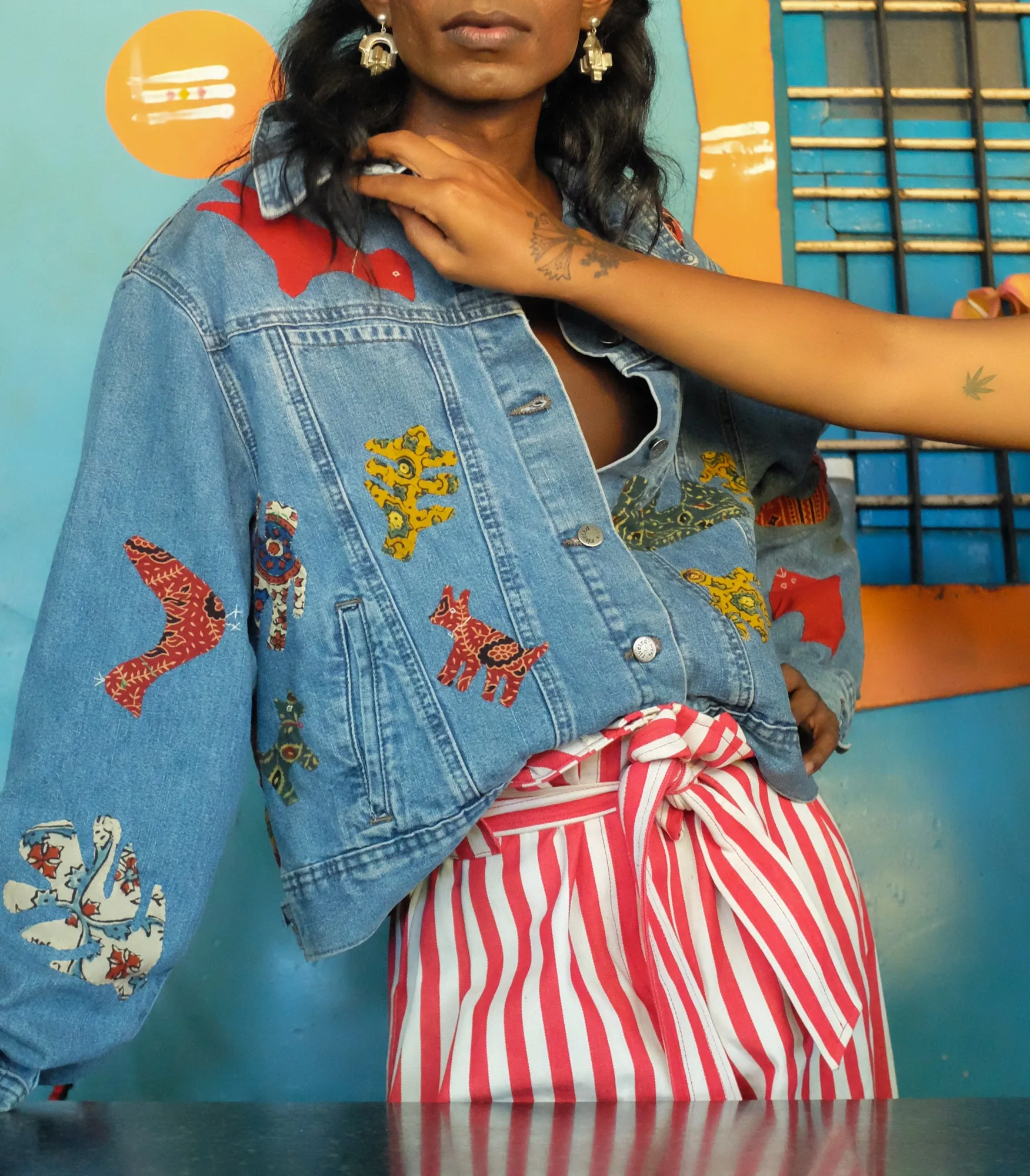 Kala Raksha Upcycled Blue Denim Applique Jacket