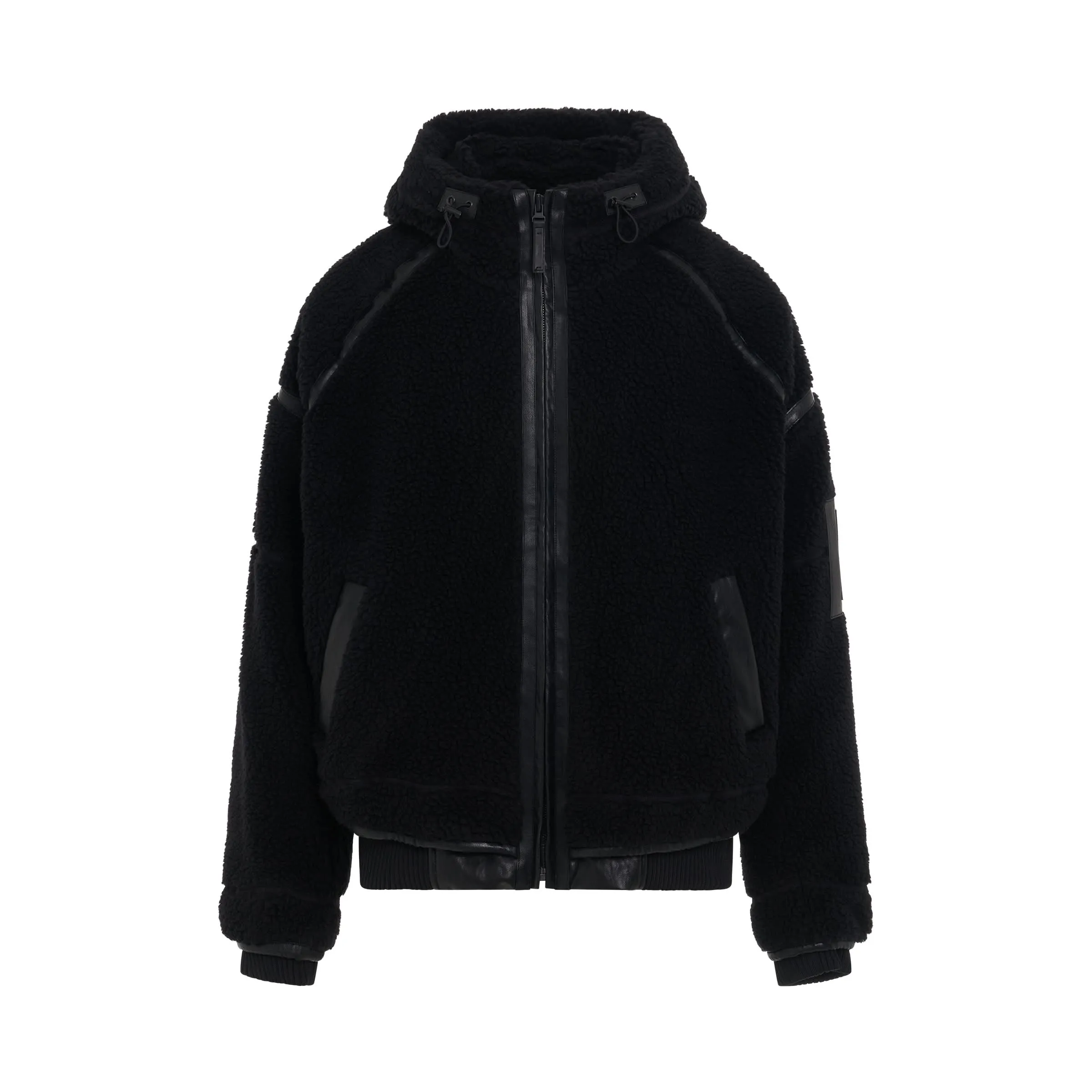 Leather Trimmed Sherpa Jumper in Black