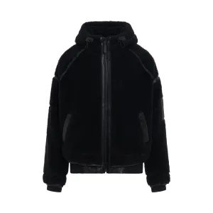 Leather Trimmed Sherpa Jumper in Black