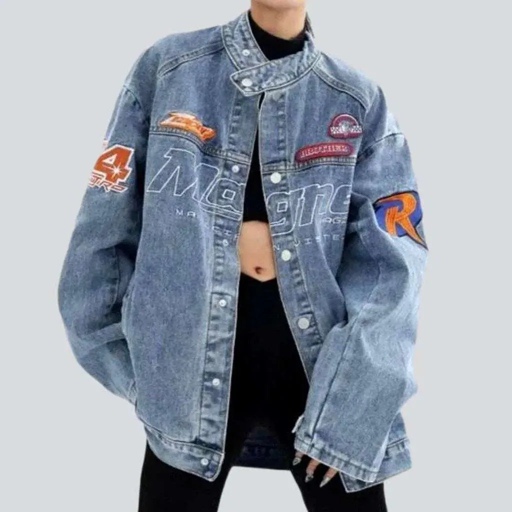 Letter embroidery women's denim jacket