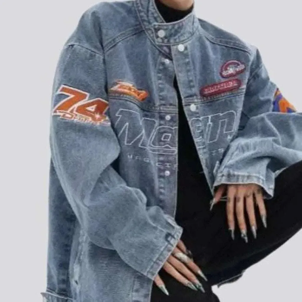 Letter embroidery women's denim jacket