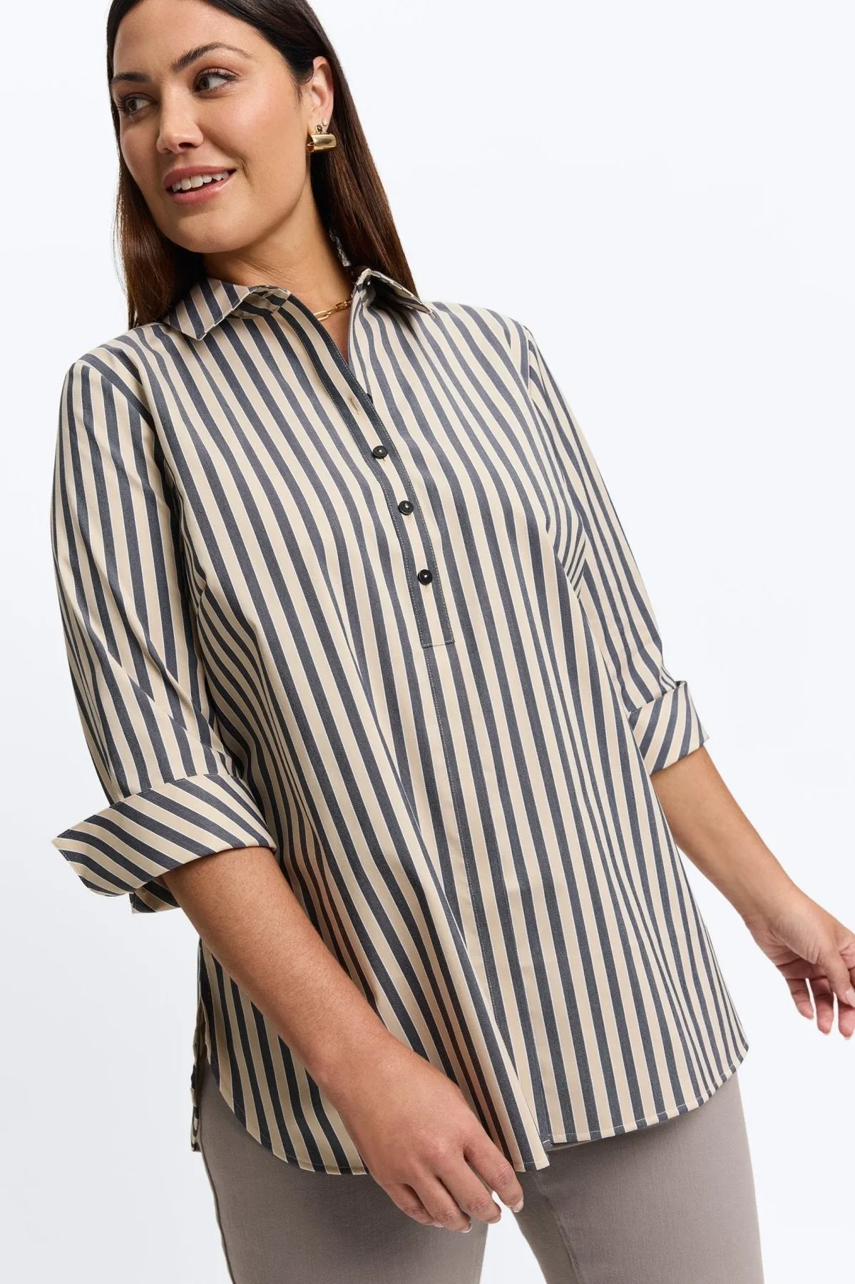 Madison Plus Essential Stretch Striped No Iron Tunic