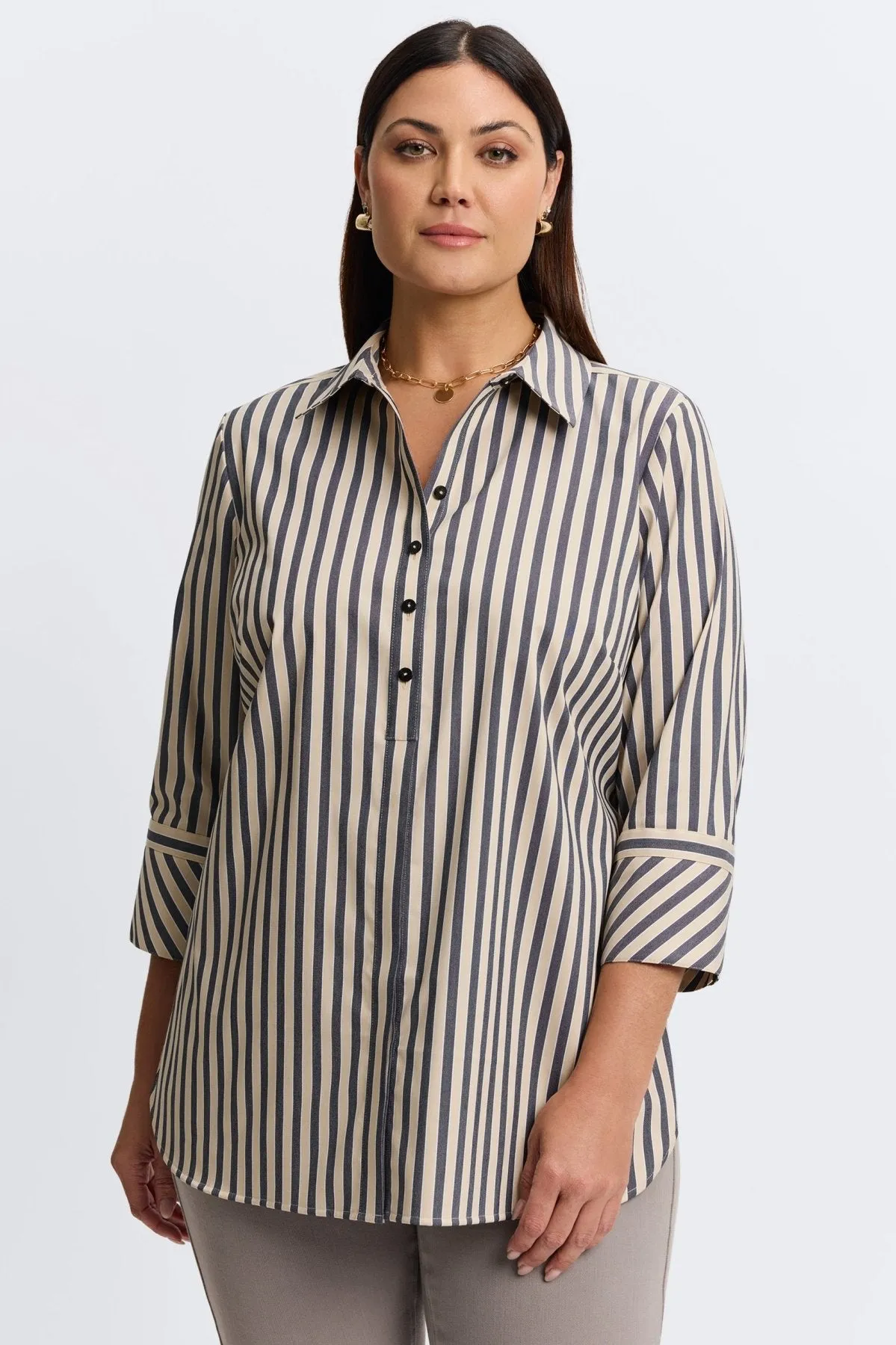 Madison Plus Essential Stretch Striped No Iron Tunic