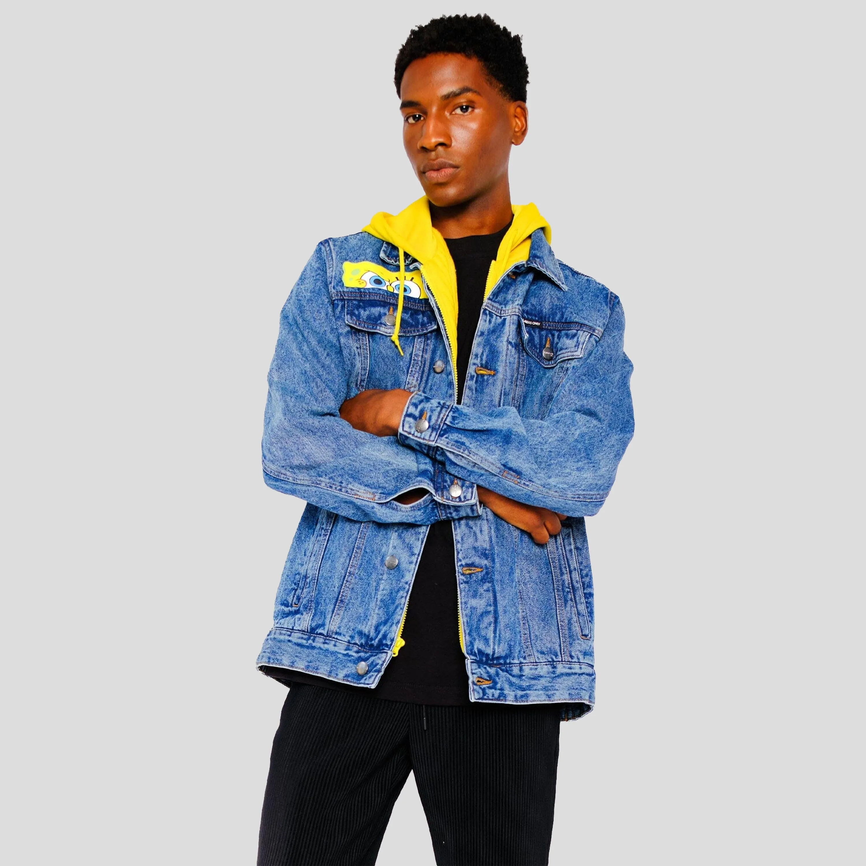 Members Only Men's Spongebob Hoodie Trucker Jacket