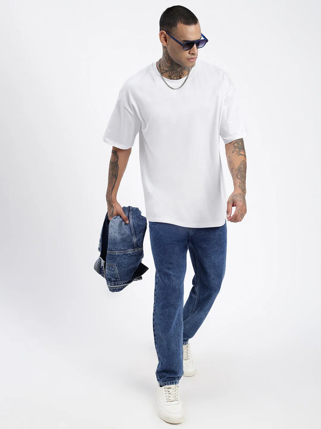 Men Solid White Oversized T Shirt