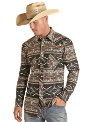 Men's Rock & Roll Aztec Woven Snap Shirt