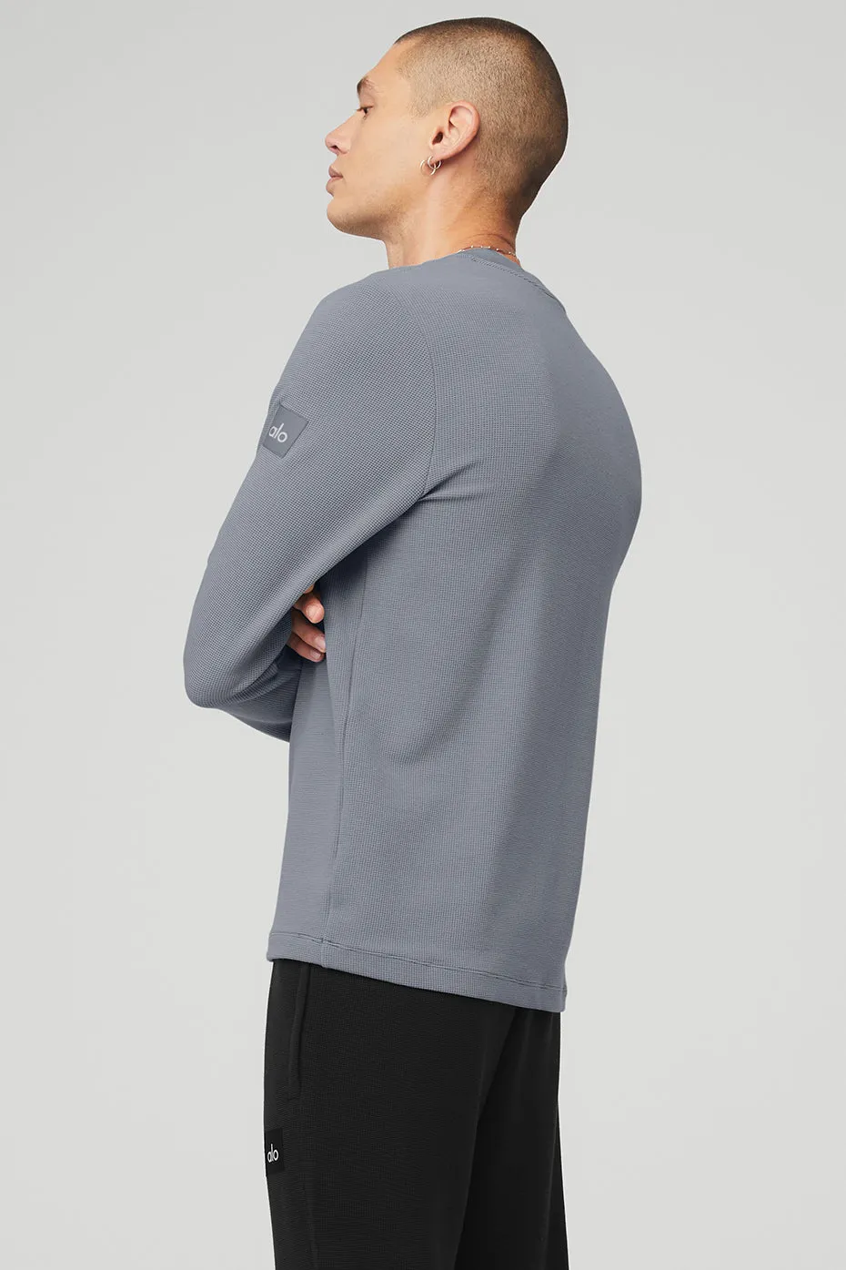 Micro Waffle Fast Break Henley - Steel Blue