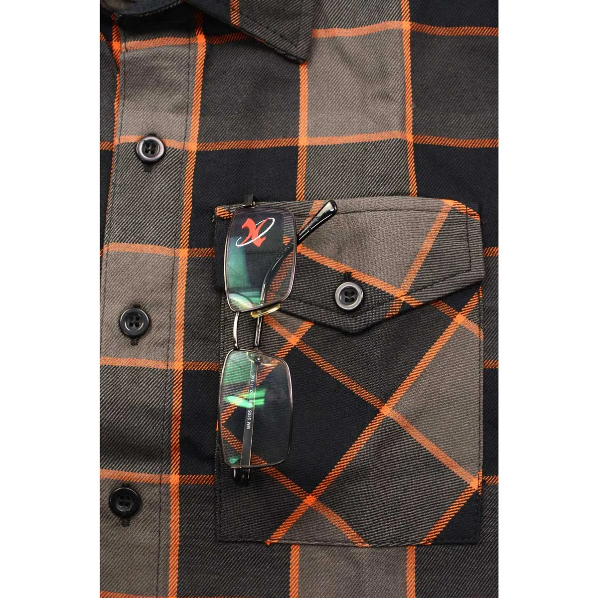 Milwaukee Leather MNG11648 Men's Grey with Brown and Orange Long Sleeve Cotton Flannel Shirt