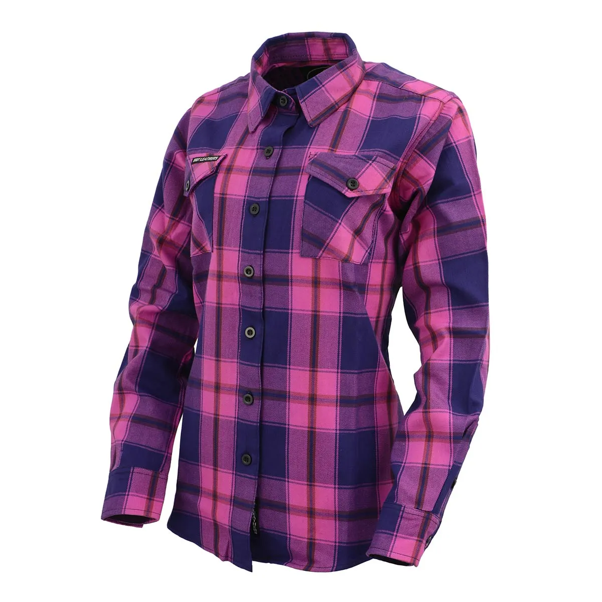 Milwaukee Leather MNG21610 Women's Pink, Blue and Maroon Long Sleeve Cotton Flannel Shirt