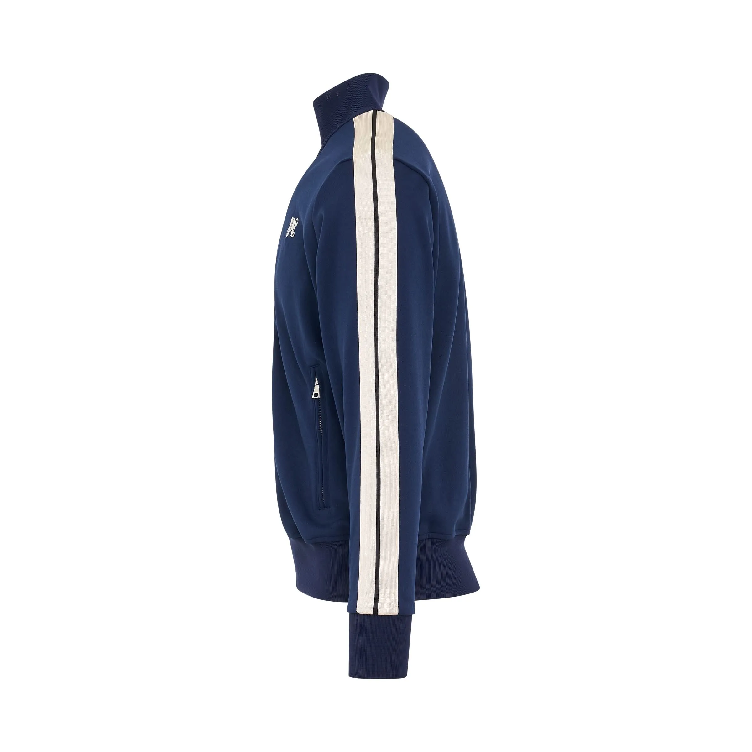 Monogram Embroidered Track Jacket in Navy Blue