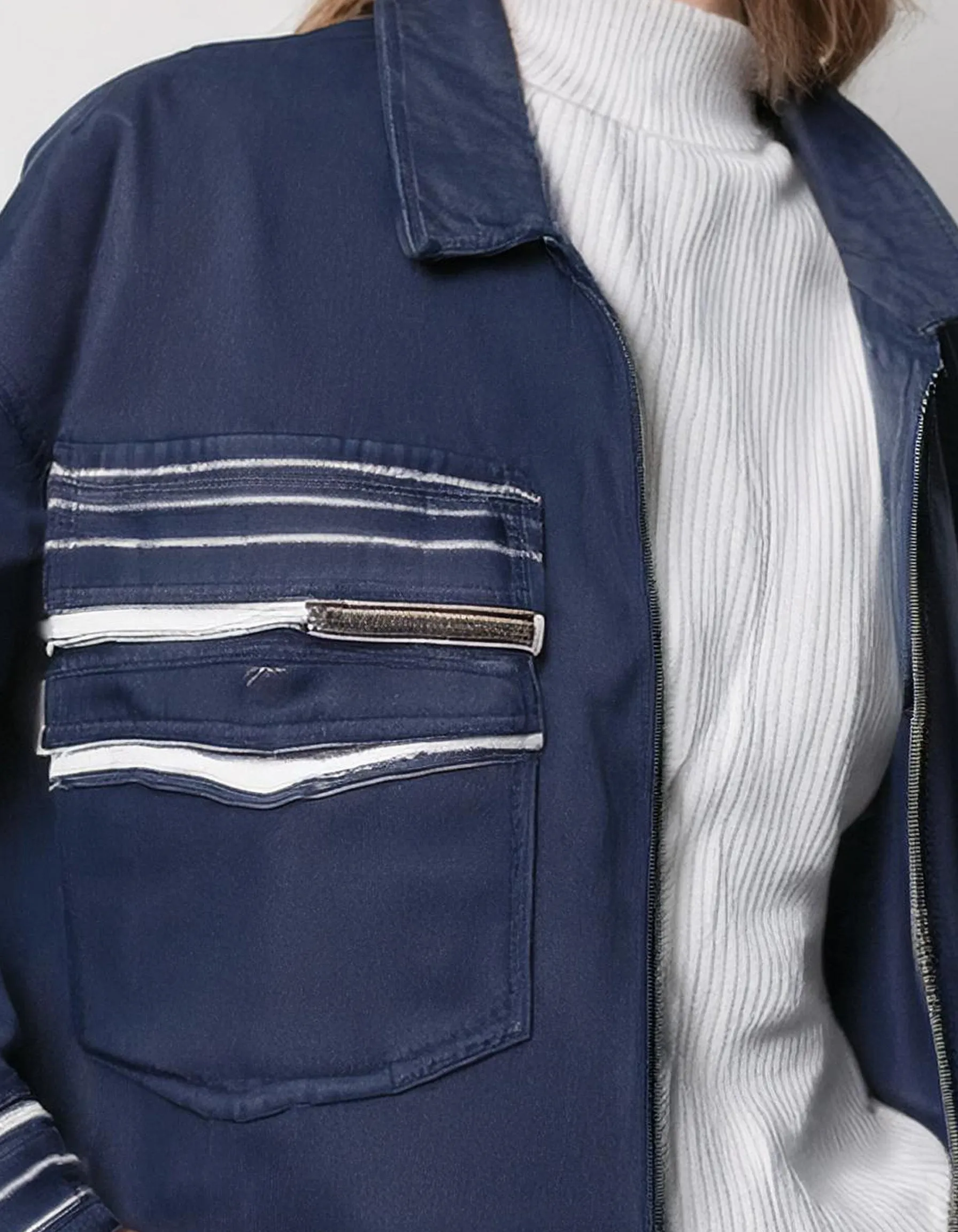 Navy Striped Bomber Jacket