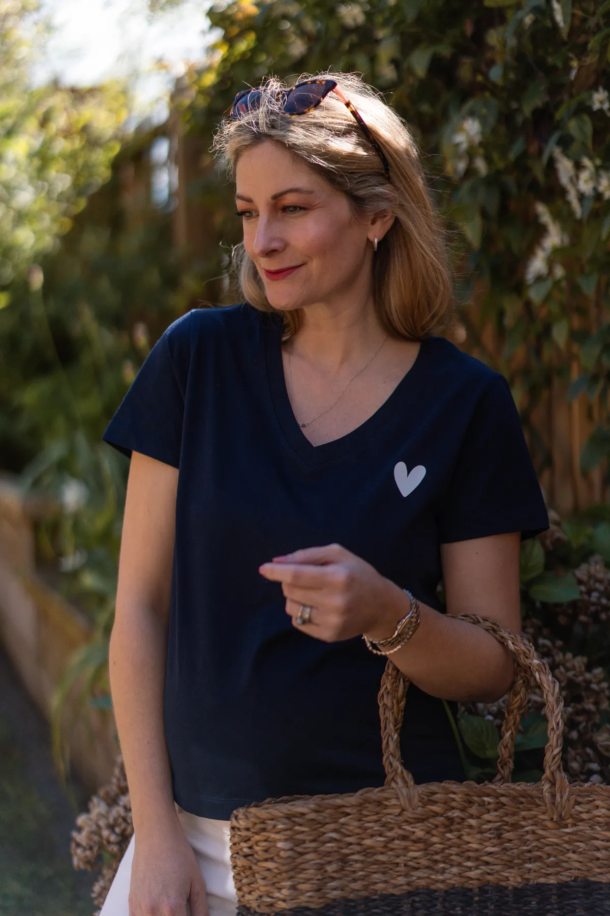 Navy V Neck Heart T-Shirt