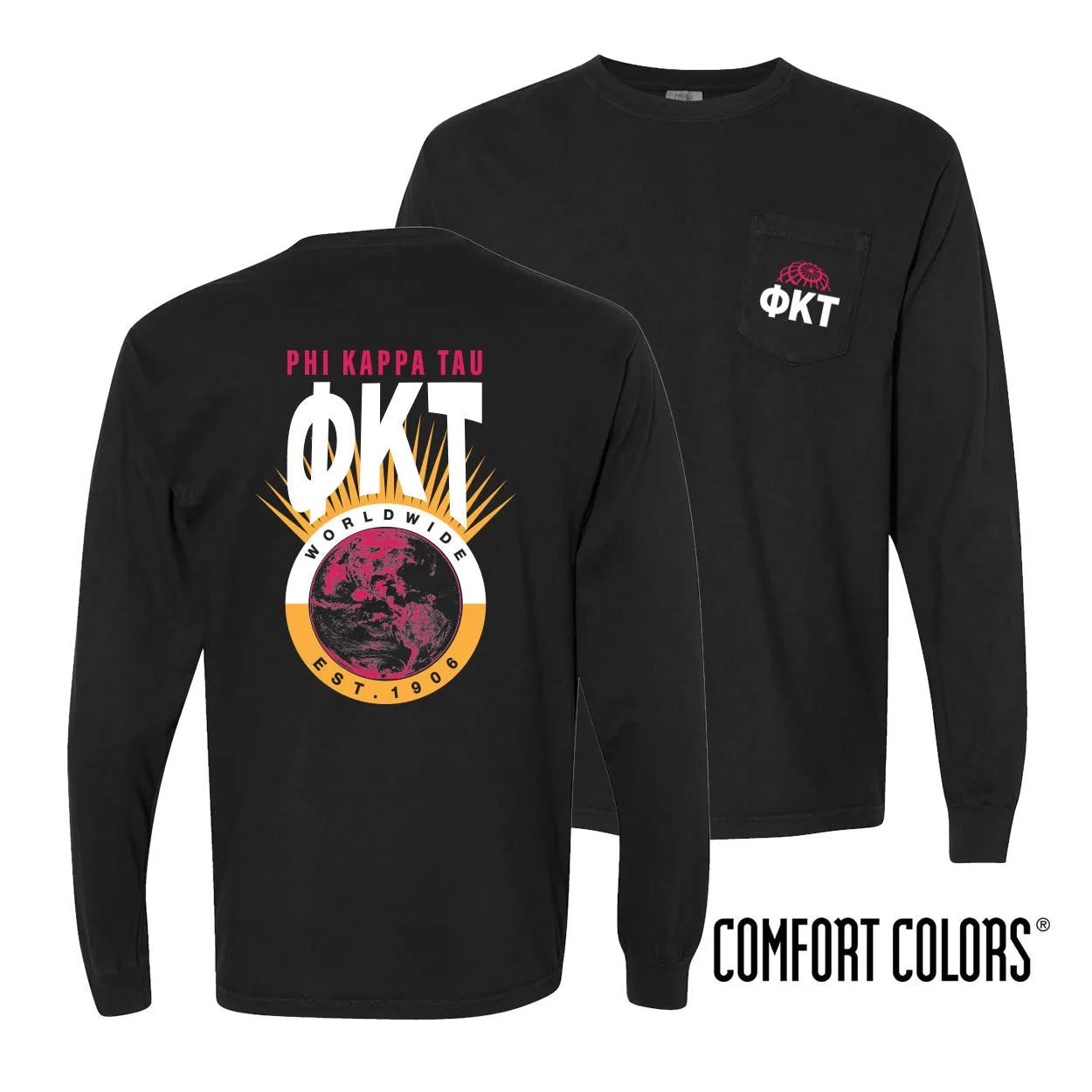 New! Phi Tau Comfort Colors Retro Worldwide Long Sleeve Tee