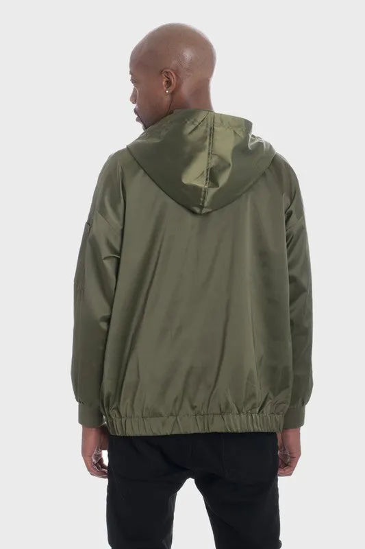 Olive Hooded Satin Bomber Jackets