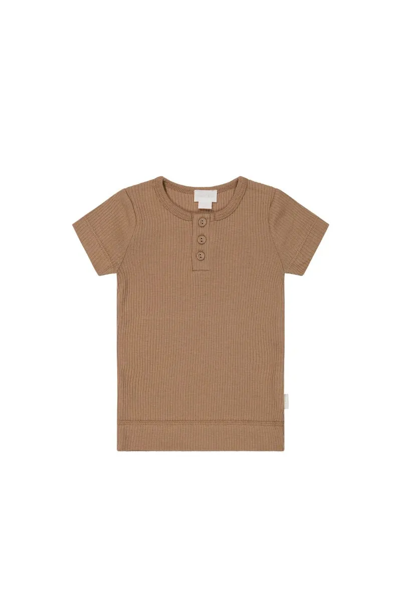 Organic Cotton Modal Henley Tee - Desert