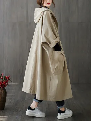 Original Solid Hooded Trench Coats Dress