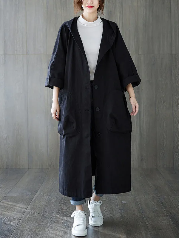 Original Solid Hooded Trench Coats Dress