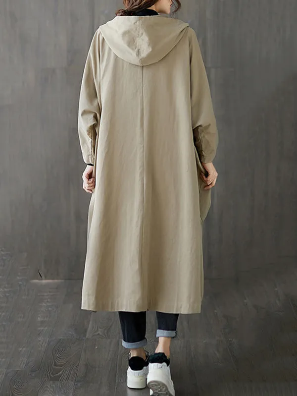 Original Solid Hooded Trench Coats Dress