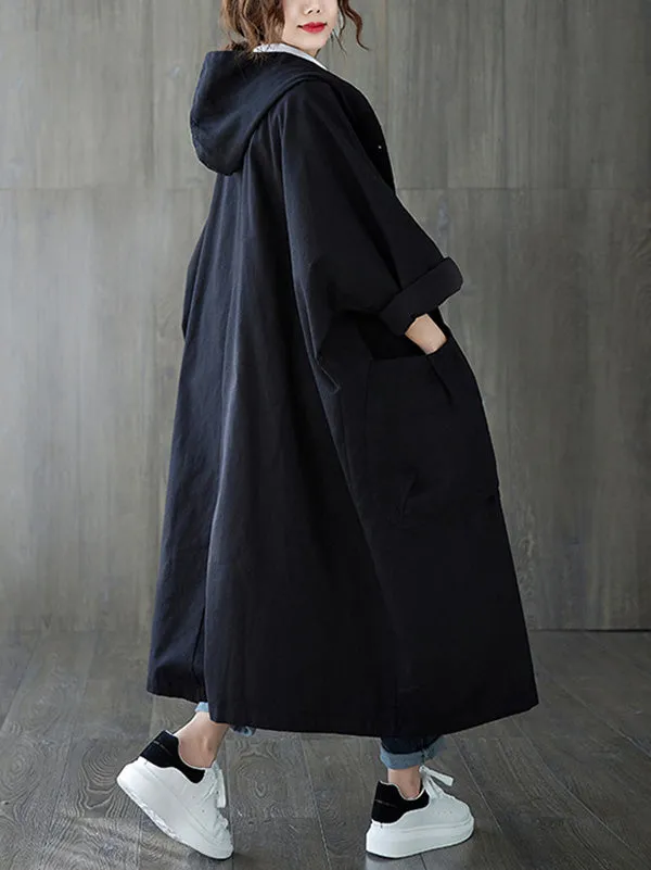 Original Solid Hooded Trench Coats Dress