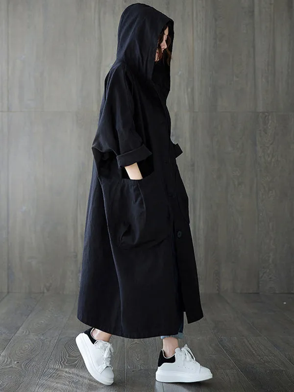 Original Solid Hooded Trench Coats Dress