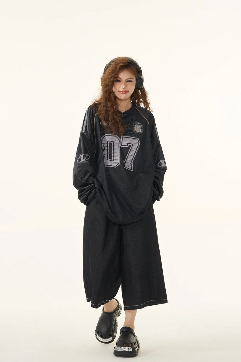 Retro Football Jersey Mesh Long Sleeve T-Shirt