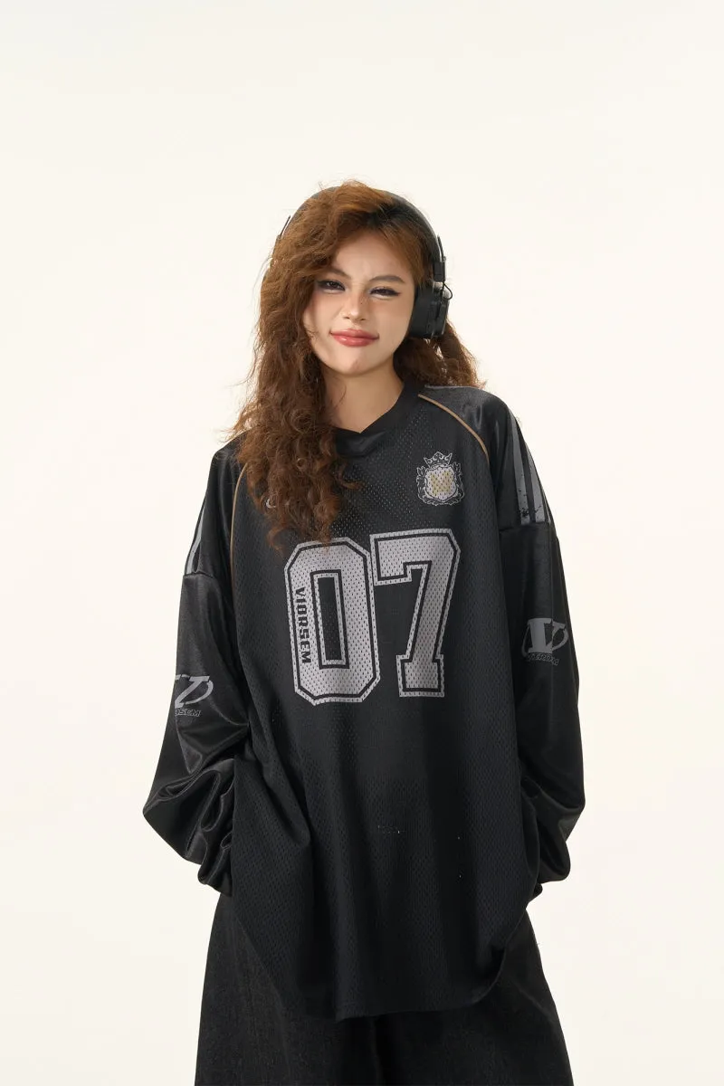 Retro Football Jersey Mesh Long Sleeve T-Shirt